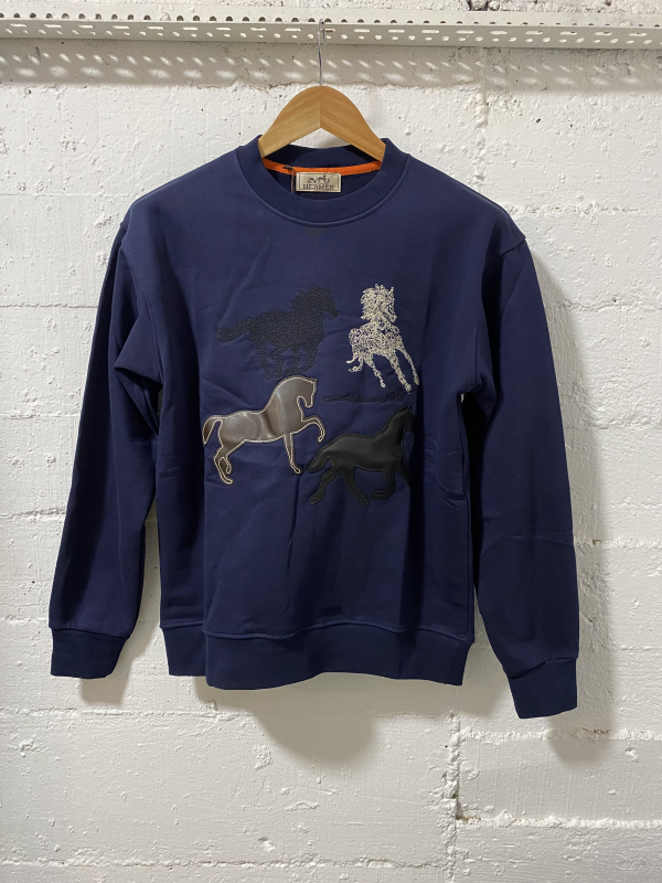 Hermes Paris Sweatshirt Horse Dark Blue | MASSIMOLUXURYOUTLET