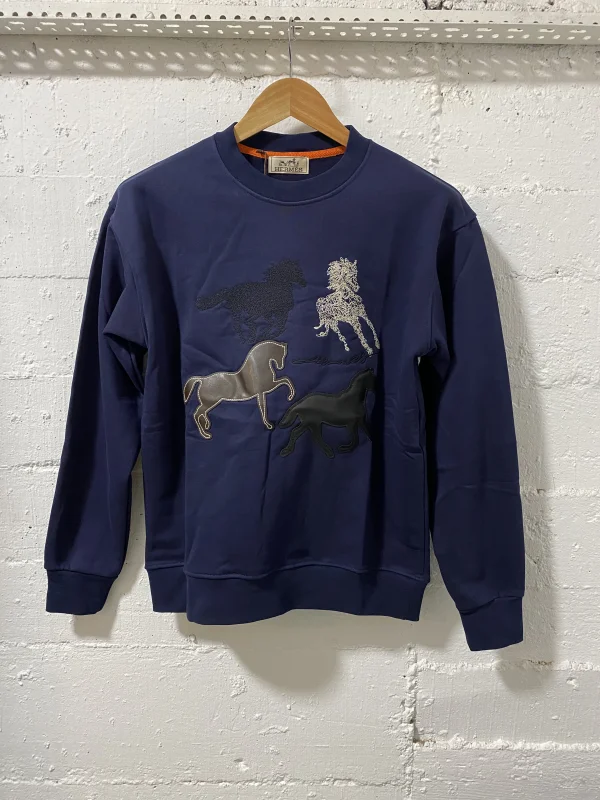 Hermes Paris Sweatshirt Horse Dark Blue | MASSIMOLUXURYOUTLET