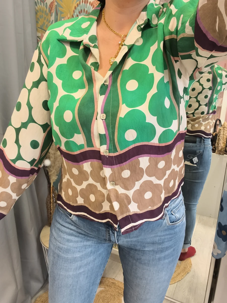 Chemise verte fleur  | Neyla