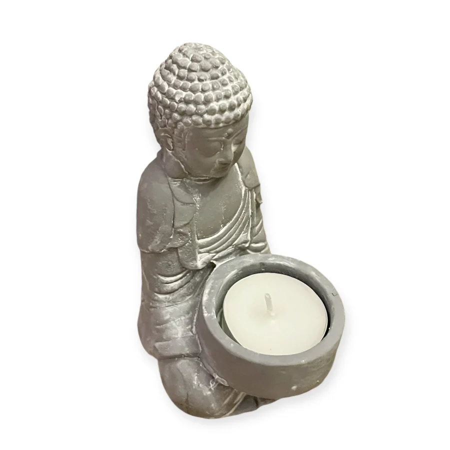 Ceramic Buda Tea Light Candle Holder (Light Grey) | Home & Kitchen Delights