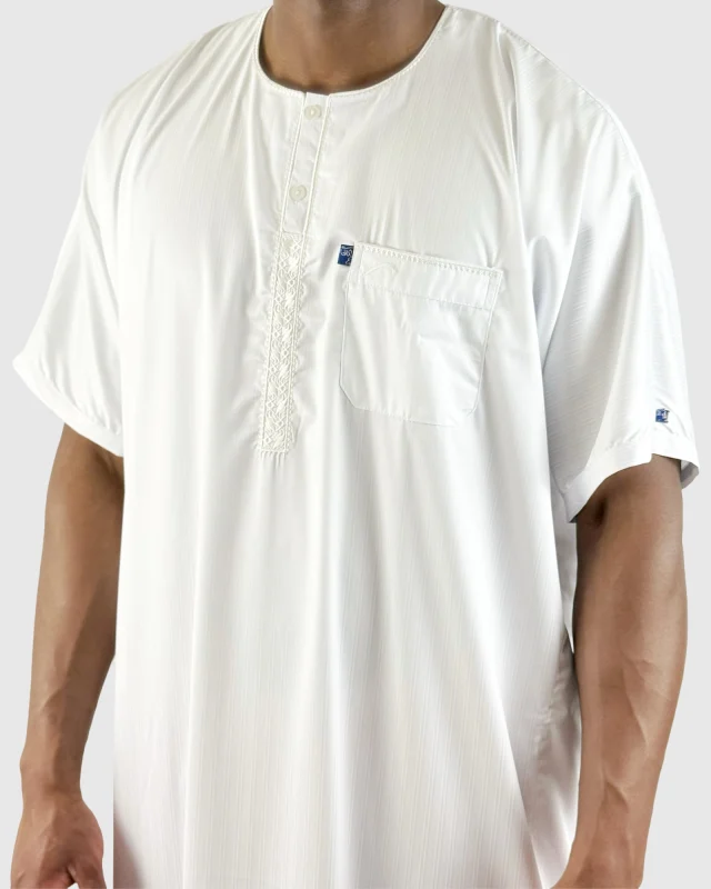 QAMIS IKAF BLANC - TISSU SATINÉ - MANCHES COURTES | AMCOSMETIK