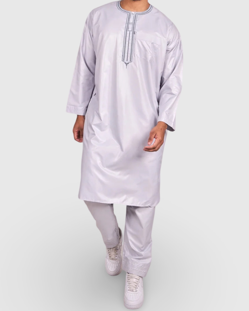 ENSEMBLE 2 PIÈCES – QAMIS & PANTALON GRIS | AMCOSMETIK