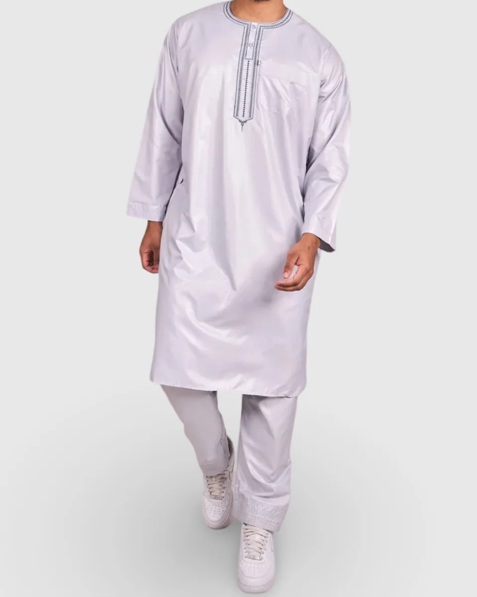 ENSEMBLE 2 PIÈCES – QAMIS & PANTALON GRIS | AMCOSMETIK