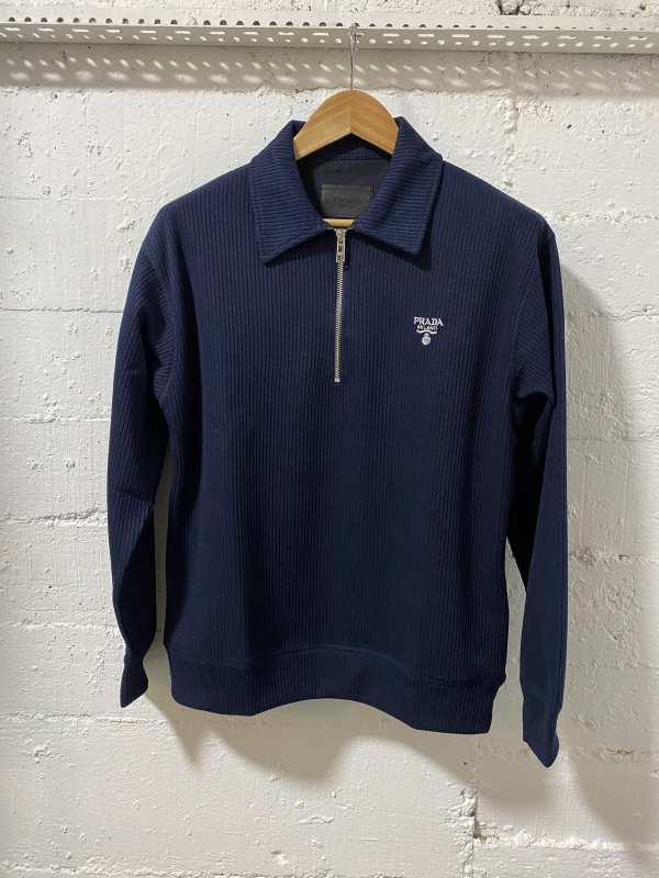 Prada Milano Cotton Zip Up Sweater Blue | 