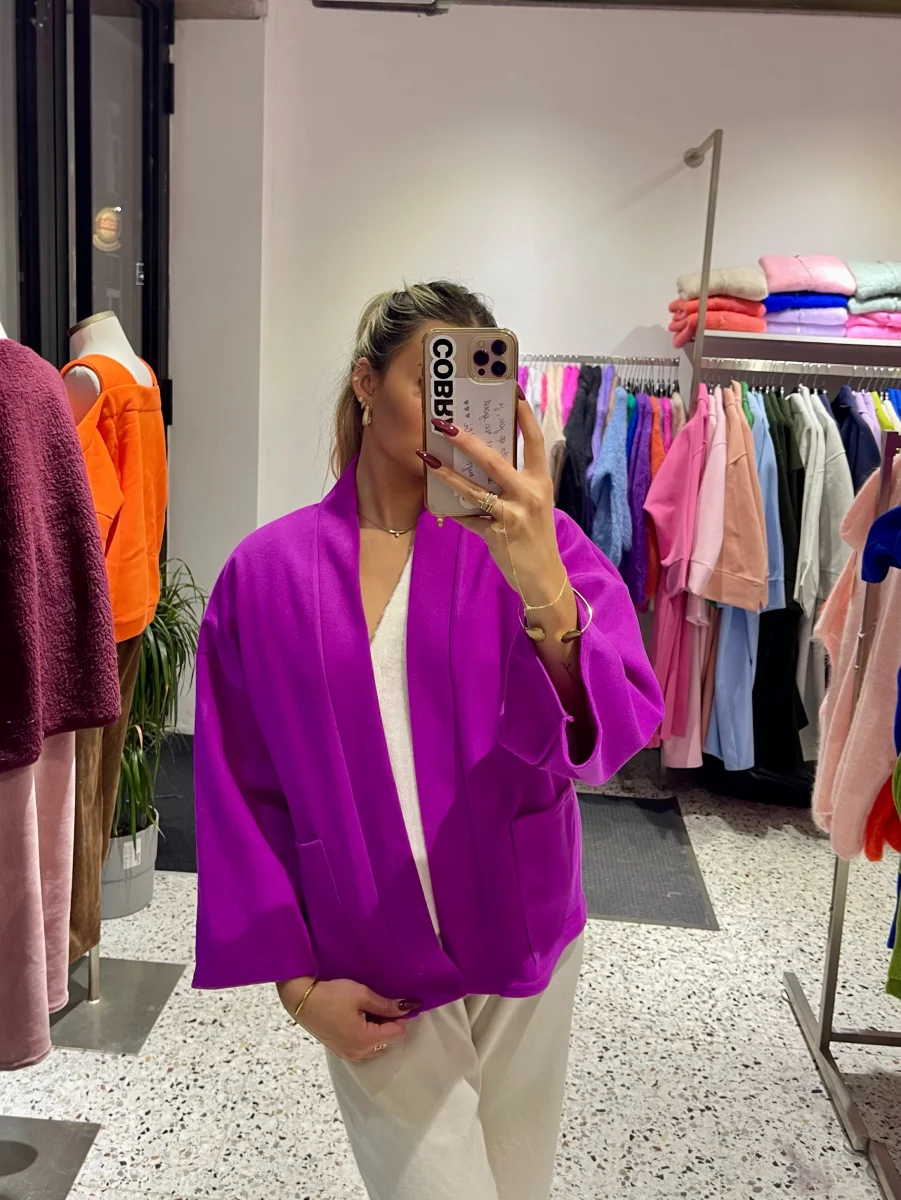 DROP SHOULDER OPEN FRONT SHORT COAT | Salsa Color