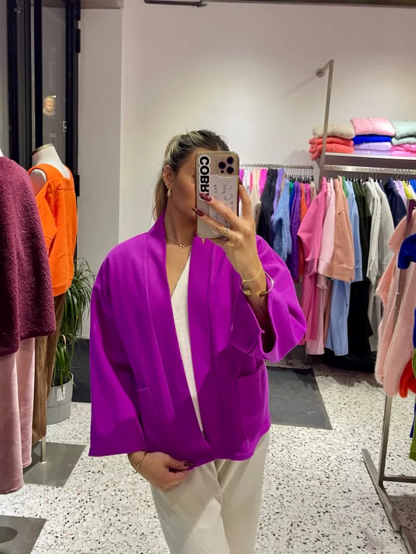 DROP SHOULDER OPEN FRONT SHORT COAT | Salsa Color