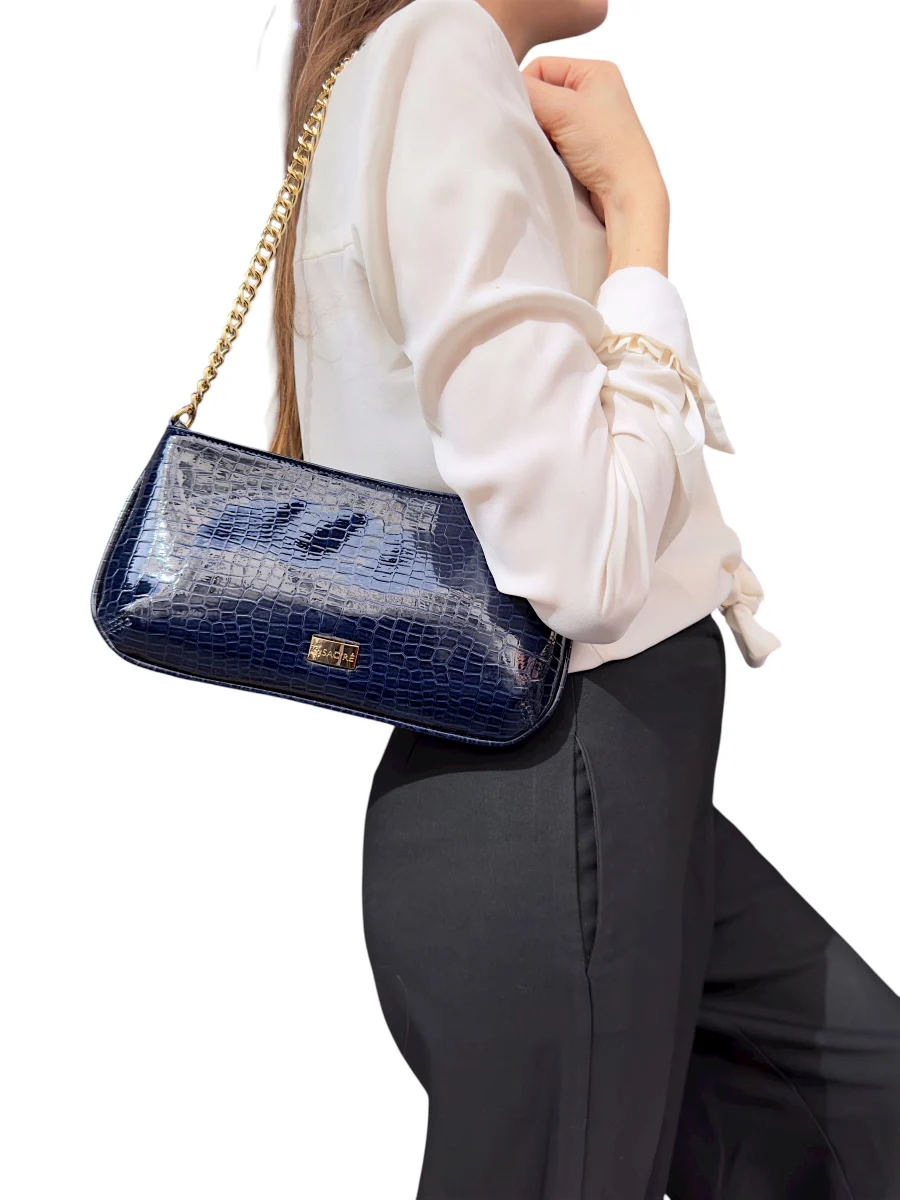 Jase Croco Verni Bleu | Sac'ré