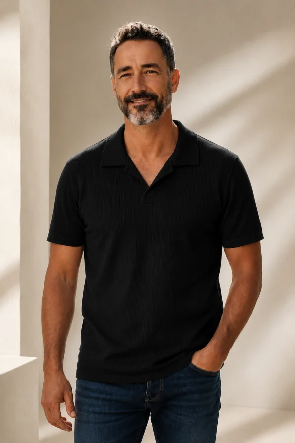 Polo de Malha Canelada em Preto Cod. 968 | definne