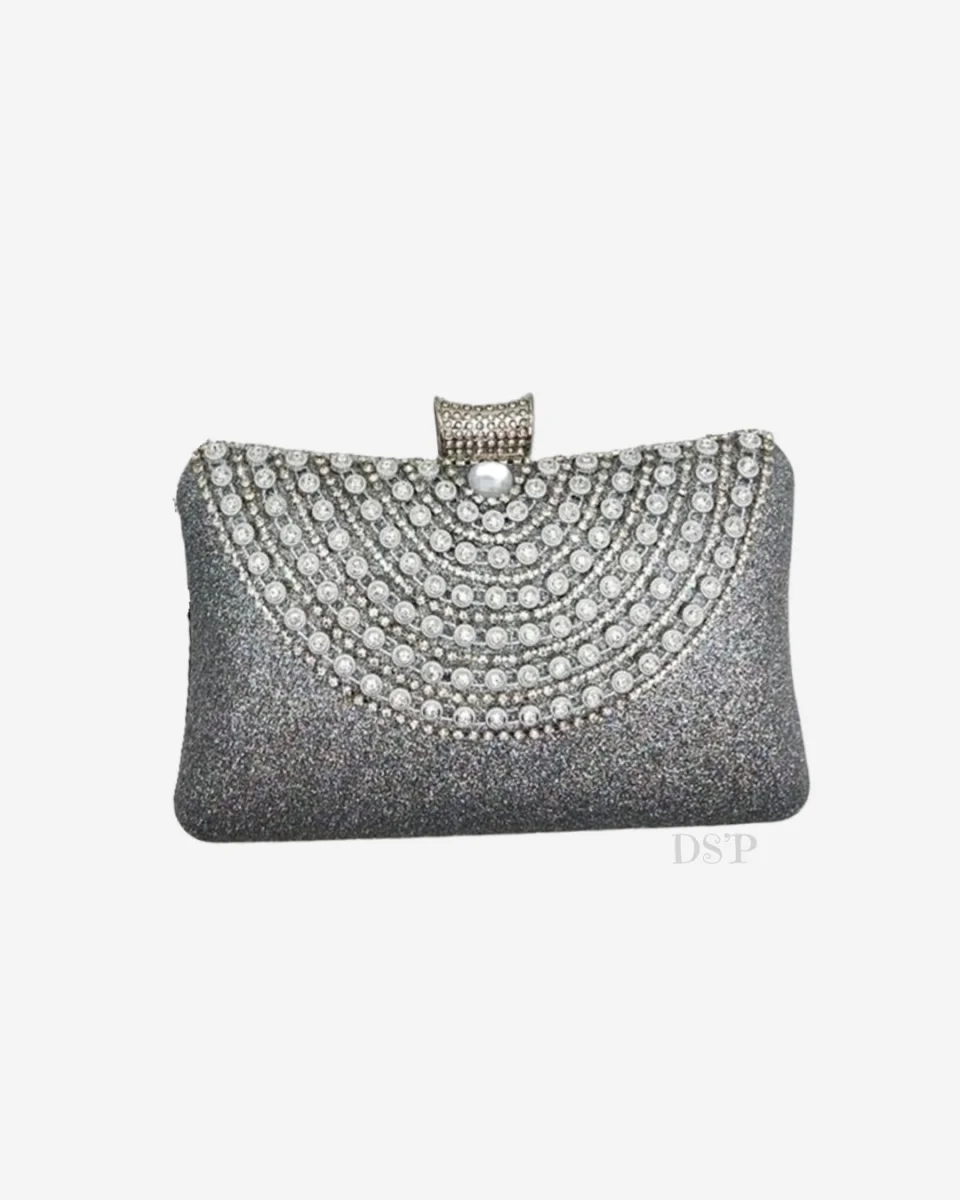 Minaudière chic - Strass demi‑cercle - Argentée | Dîna Shop'