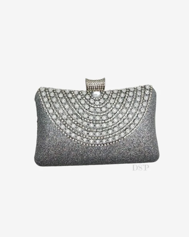 Minaudière chic - Strass demi‑cercle - Argentée | Dîna Shop'