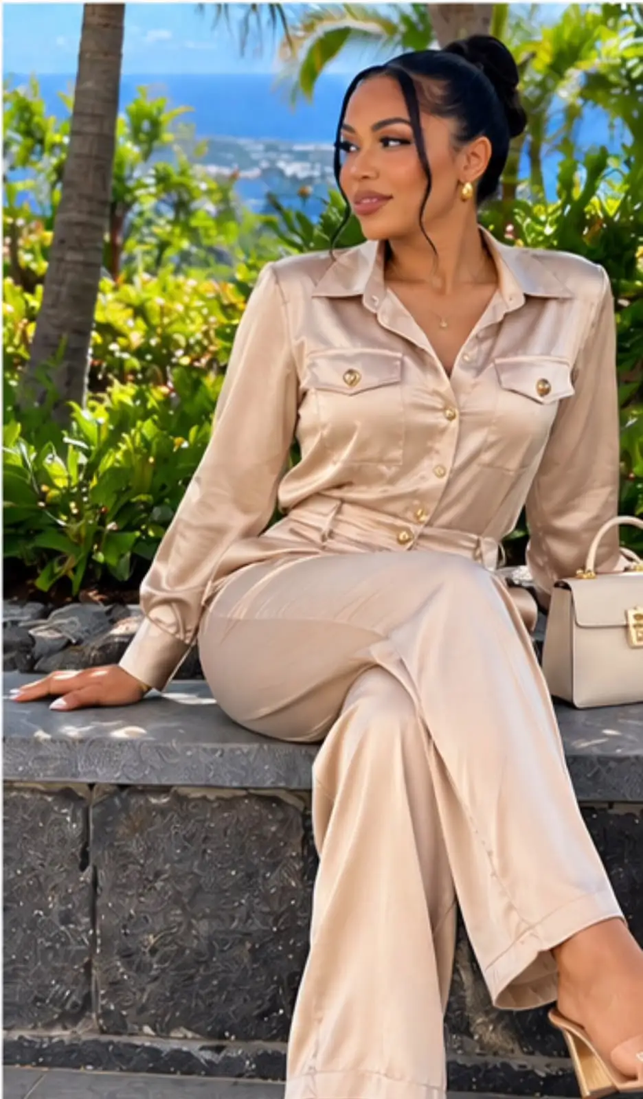 Ensemble pantalon en satin | Pink Corner 974