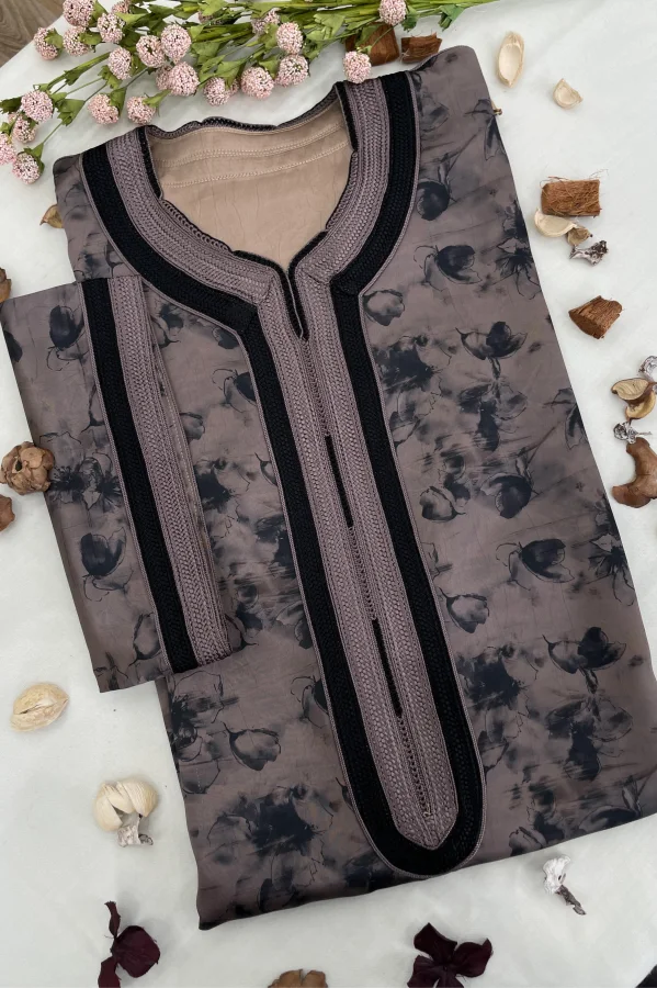 Caftan imprime mauve derss Noir | CasaZaz