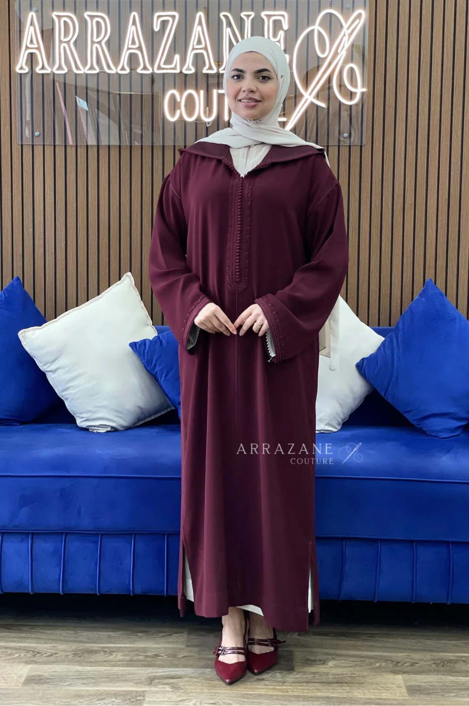Dhellaba Crêpe Debbana Main Bordeau | CasaZaz