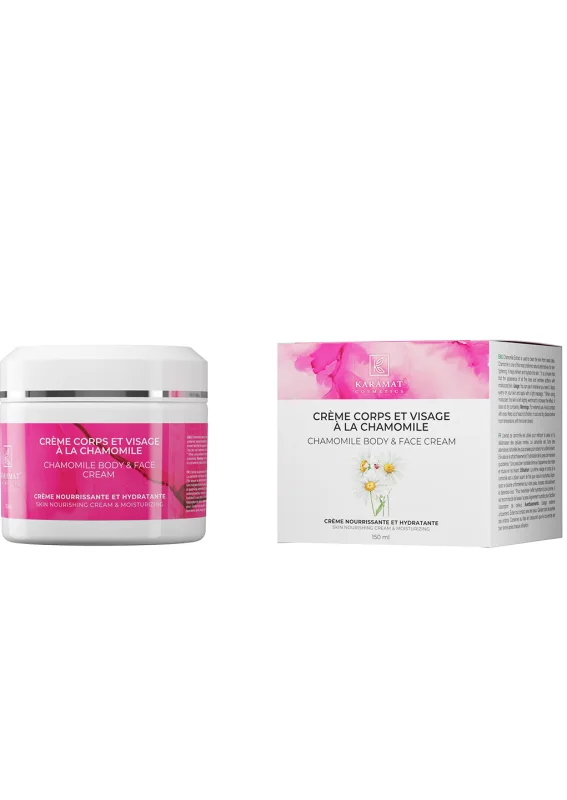 CRÈME CORPS ET VISAGE À LA CHAMOMILE 150 ml  CRÈME NOURRISSANTE ET HYDRATANTE | AMCOSMETIK