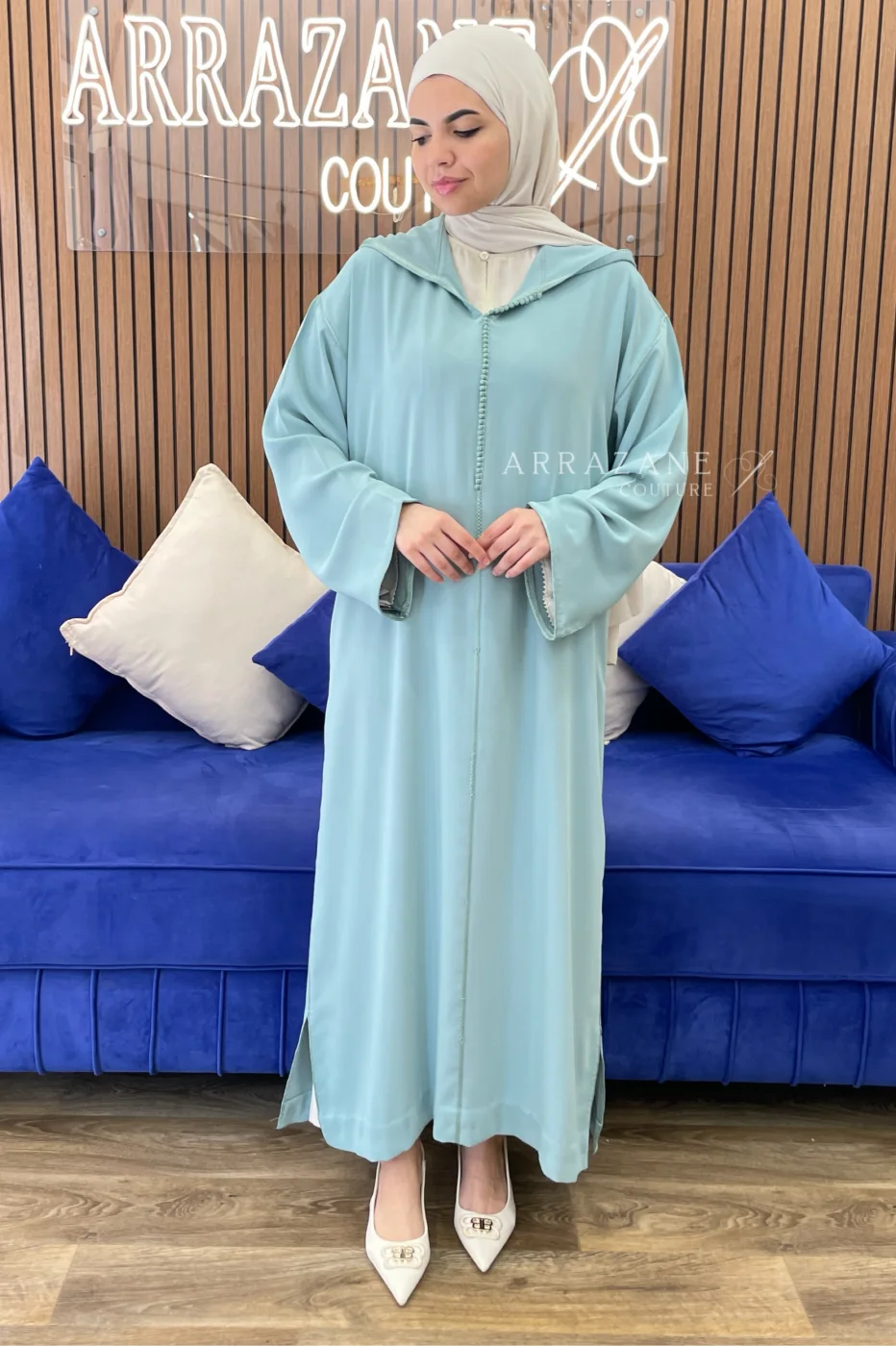Djellaba Crêpe Berchmen vert eau | CasaZaz