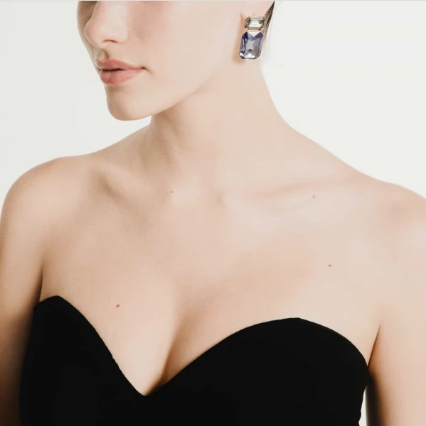 Cercei  Swarowsky bleumarin/ șampanie. | Mia' s Boutique