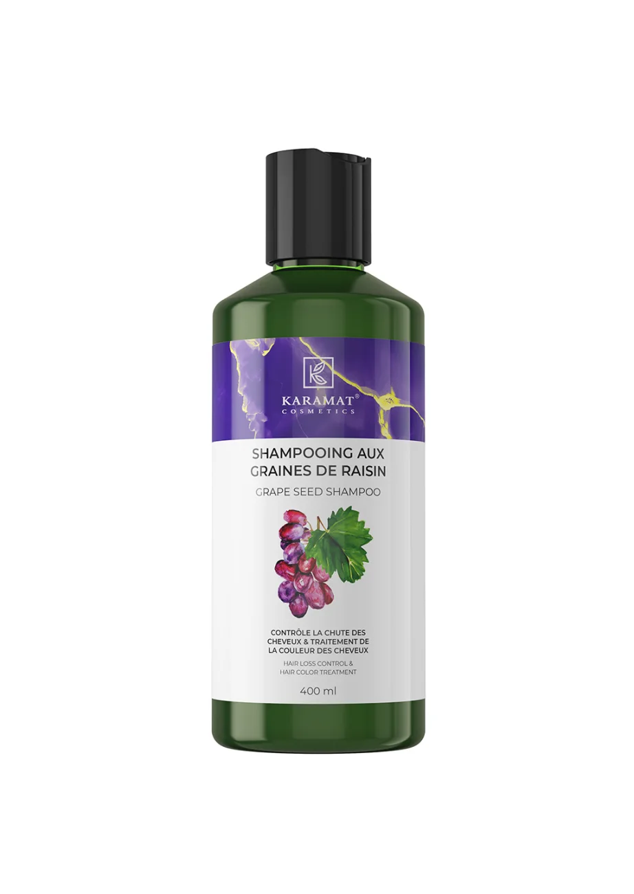 SHAMPOOING AUX GRAINES DE RAISIN 400 ML  CONTRÔLE LA CHUTE DES CHEVEUX & TRAITEMENT DE LA COULEUR DES CHEVEUX | AMCOSMETIK