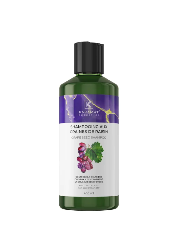 SHAMPOOING AUX GRAINES DE RAISIN 400 ML  CONTRÔLE LA CHUTE DES CHEVEUX & TRAITEMENT DE LA COULEUR DES CHEVEUX | AMCOSMETIK
