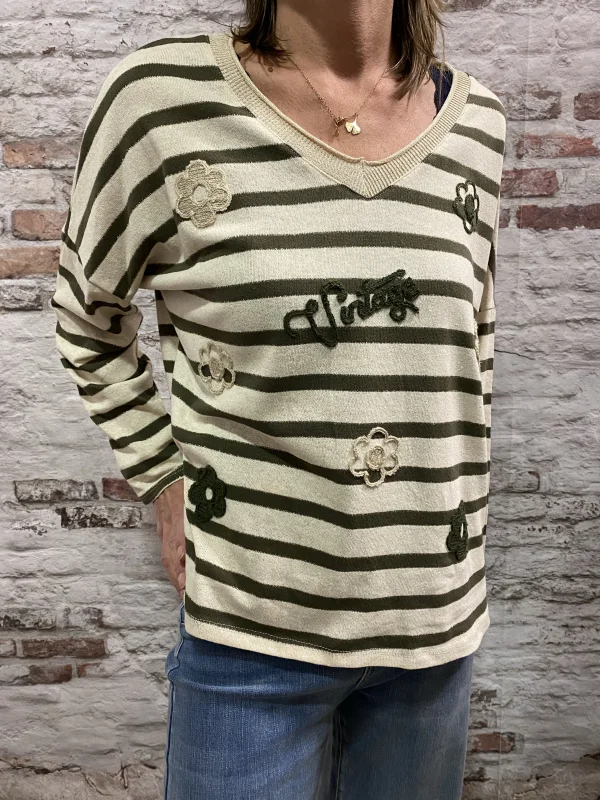Top fin rayé fleurs vintage | Jus de coco 