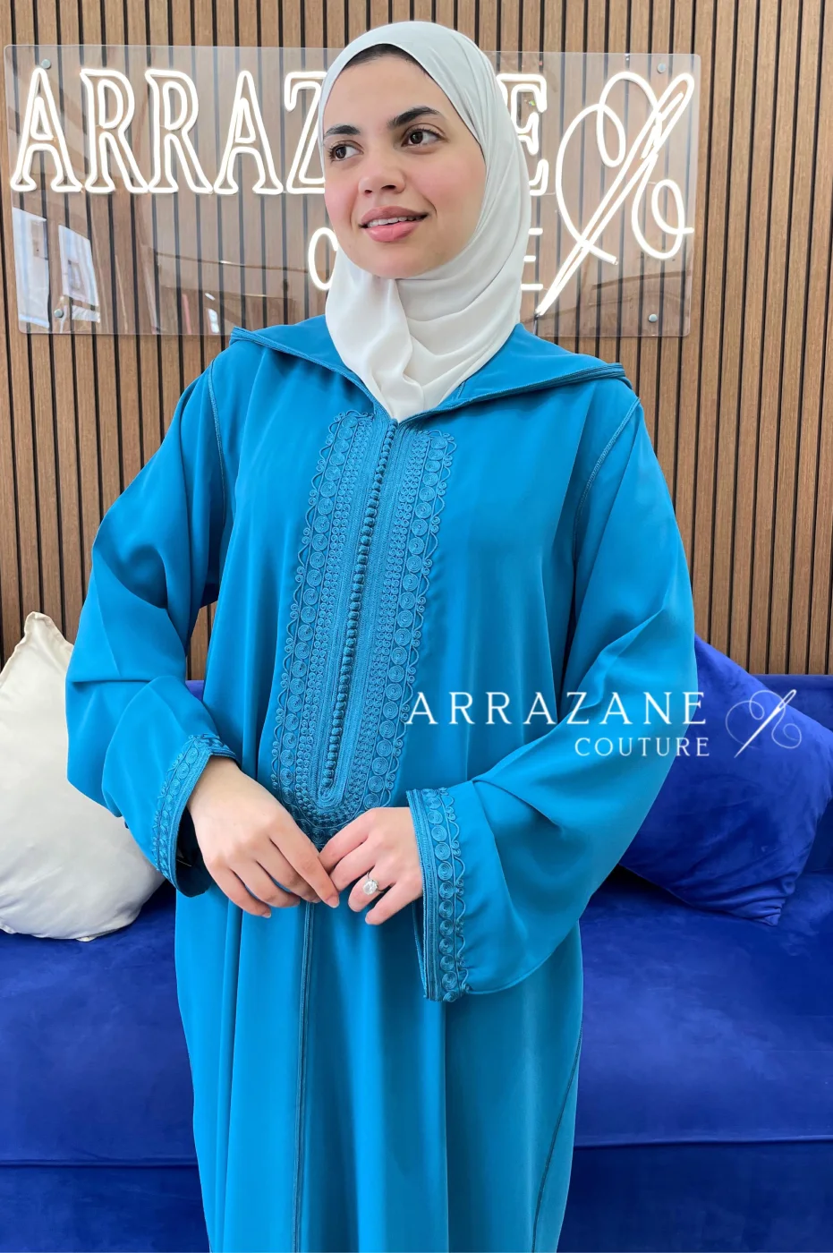 Djellaba Crêpe Zwak Lamallam Bleu Sarcelle | CasaZaz