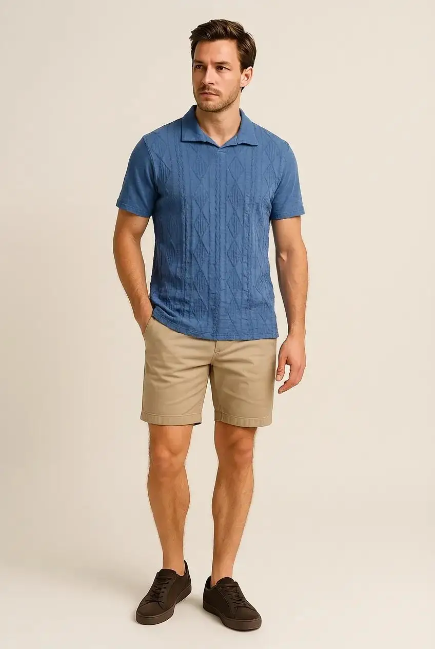 Maglietta Uomo Colletto a Polo Senza Bottoni - Blu Marino | GIMARK