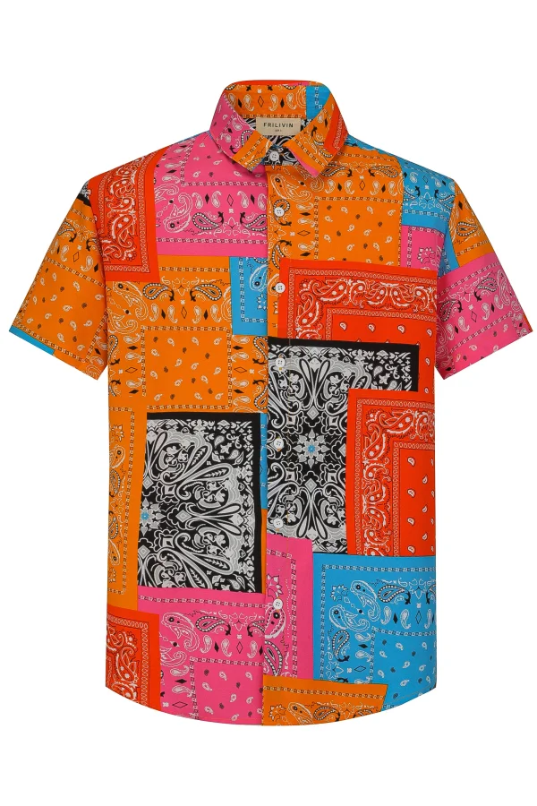 Camisa Havaiana Pachowork Orange & Bleu 38 | Definne