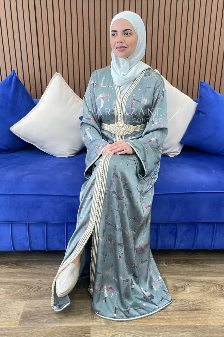Caftan Foisse Imprime Dfira vert eau | CasaZaz