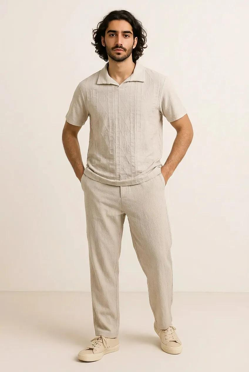 Maglietta Uomo Colletto a Polo Senza Bottoni - Beige | GIMARK