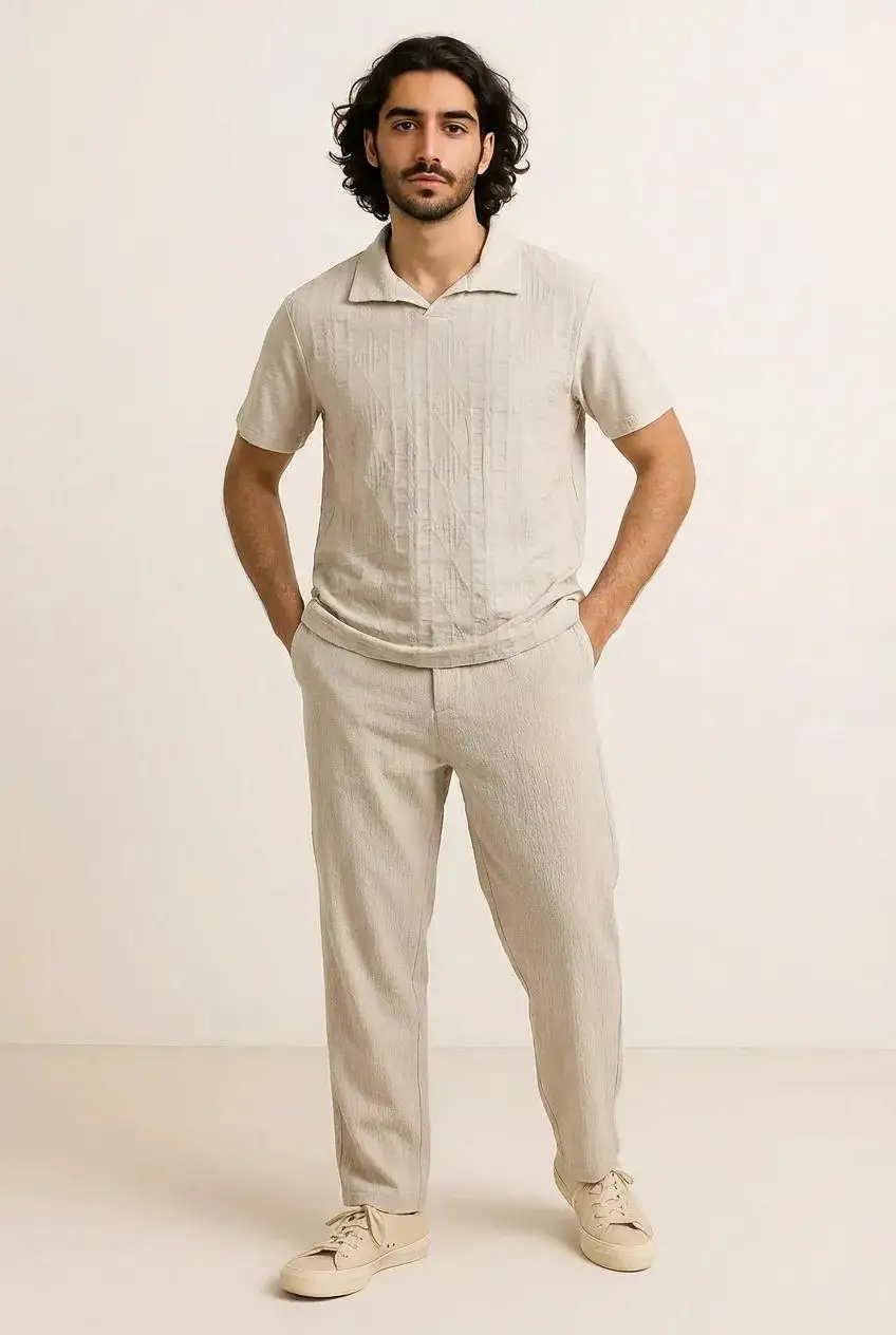 Maglietta Uomo Colletto a Polo Senza Bottoni - Beige | GIMARK