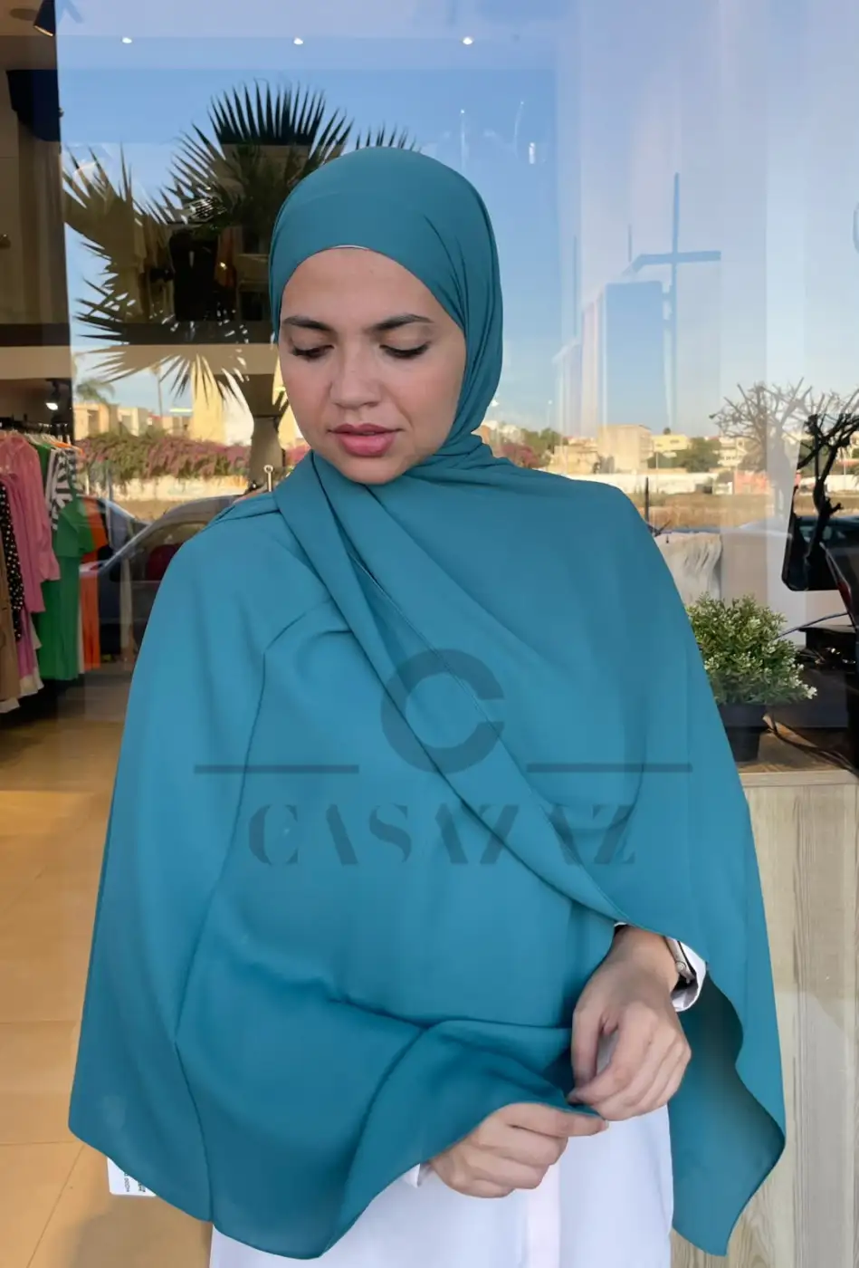 Chale crepe uni vert eau raude | CasaZaz