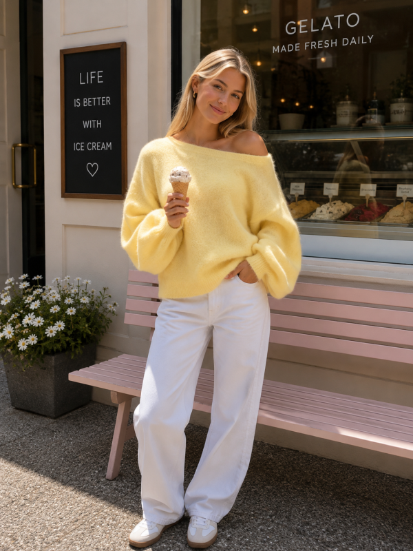 Cloud Kiss Off-Shoulder Sweater | Salsa Color