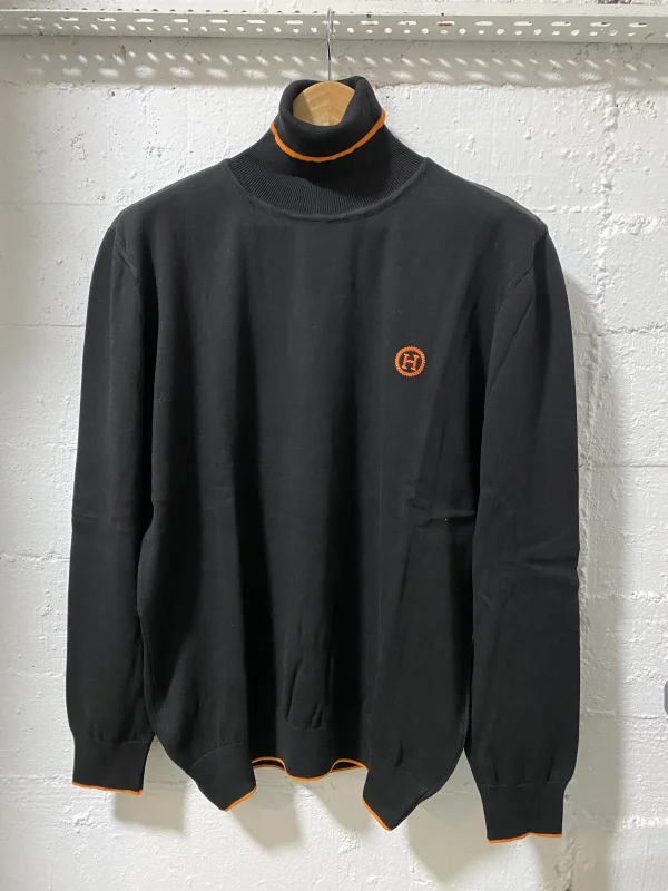 Hermès Black Turtleneck Sweater Orange Details | MASSIMOLUXURYOUTLET