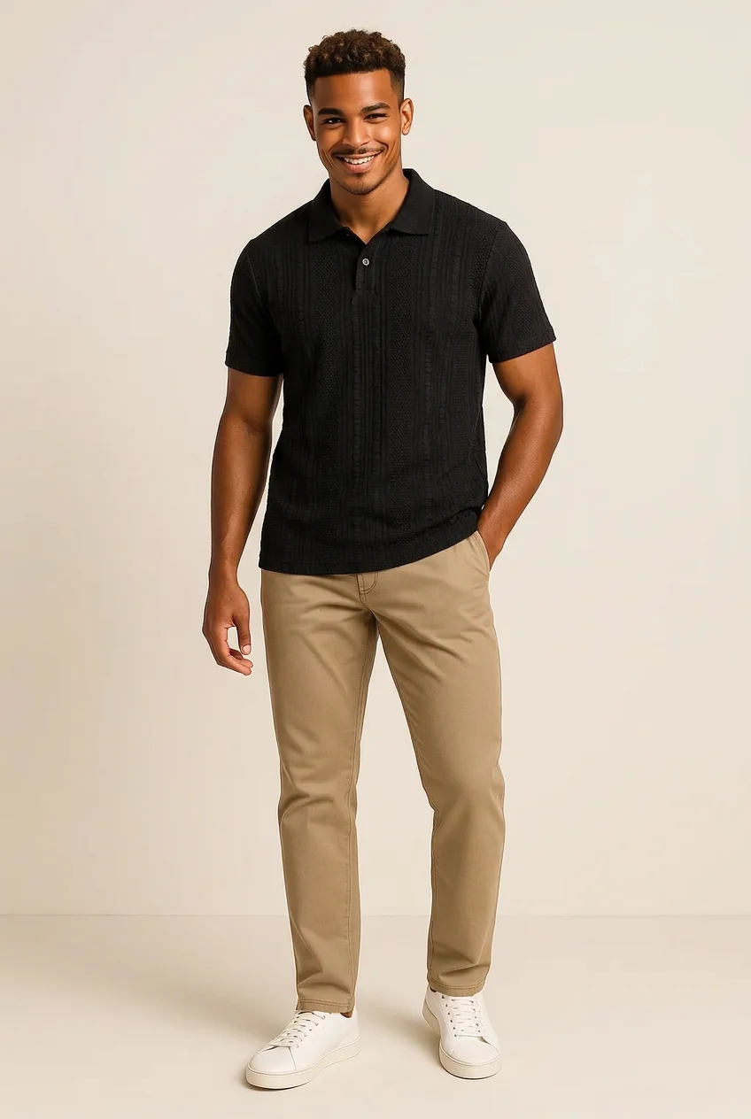 Polo Uomo Mezza Manica in Lino e Cotone – Nera | GIMARK