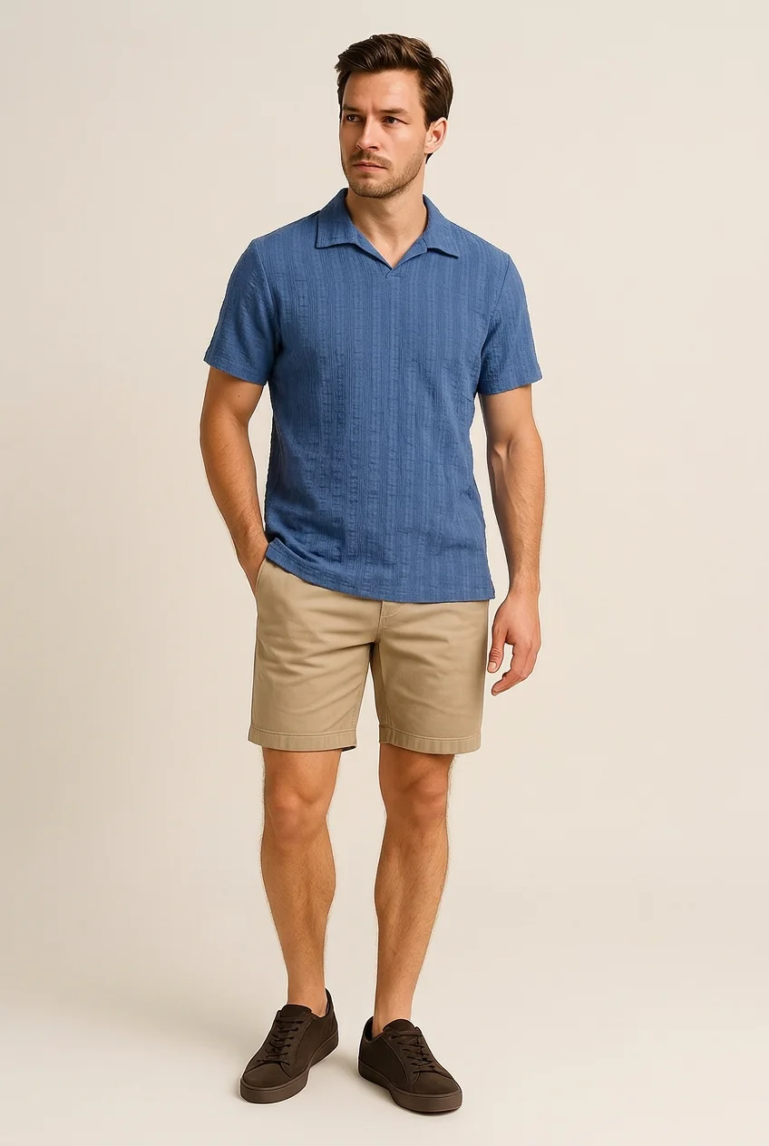 Maglietta Uomo Colletto a Polo Senza Bottoni - Blu Marino | GIMARK