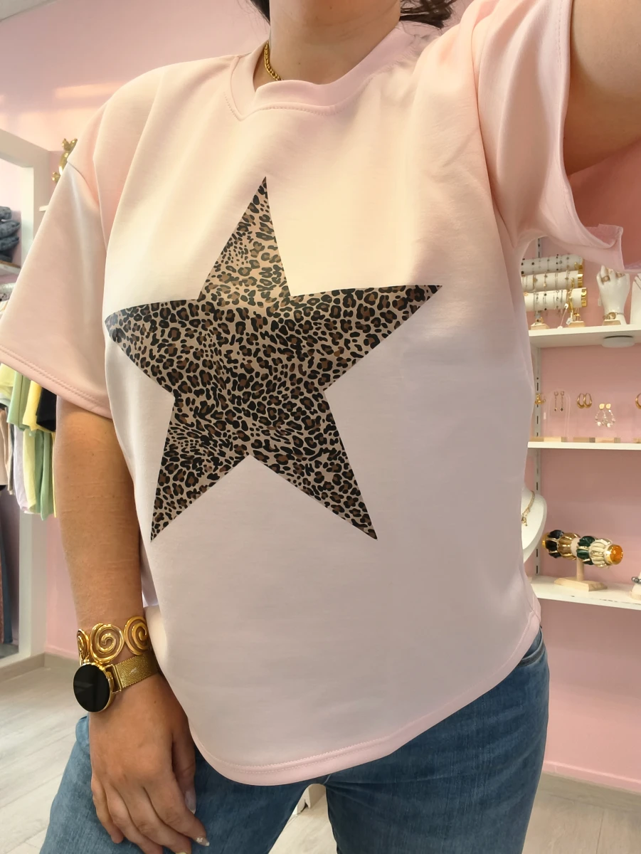 T shirt rose étoile leopard  | Neyla