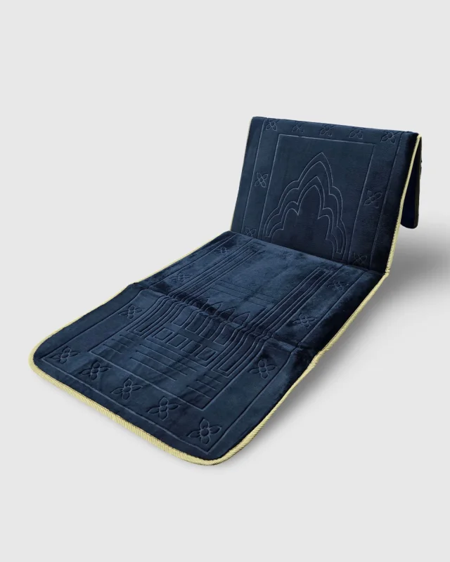 TAPIS DE PRIERE PLIABLE BLEU NUIT AVEC DOSSIER | AMCOSMETIK