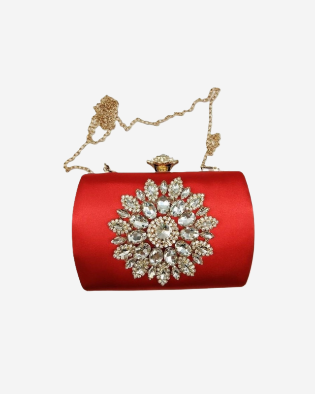 Minaudière rigide rouge satin | Dîna Shop'