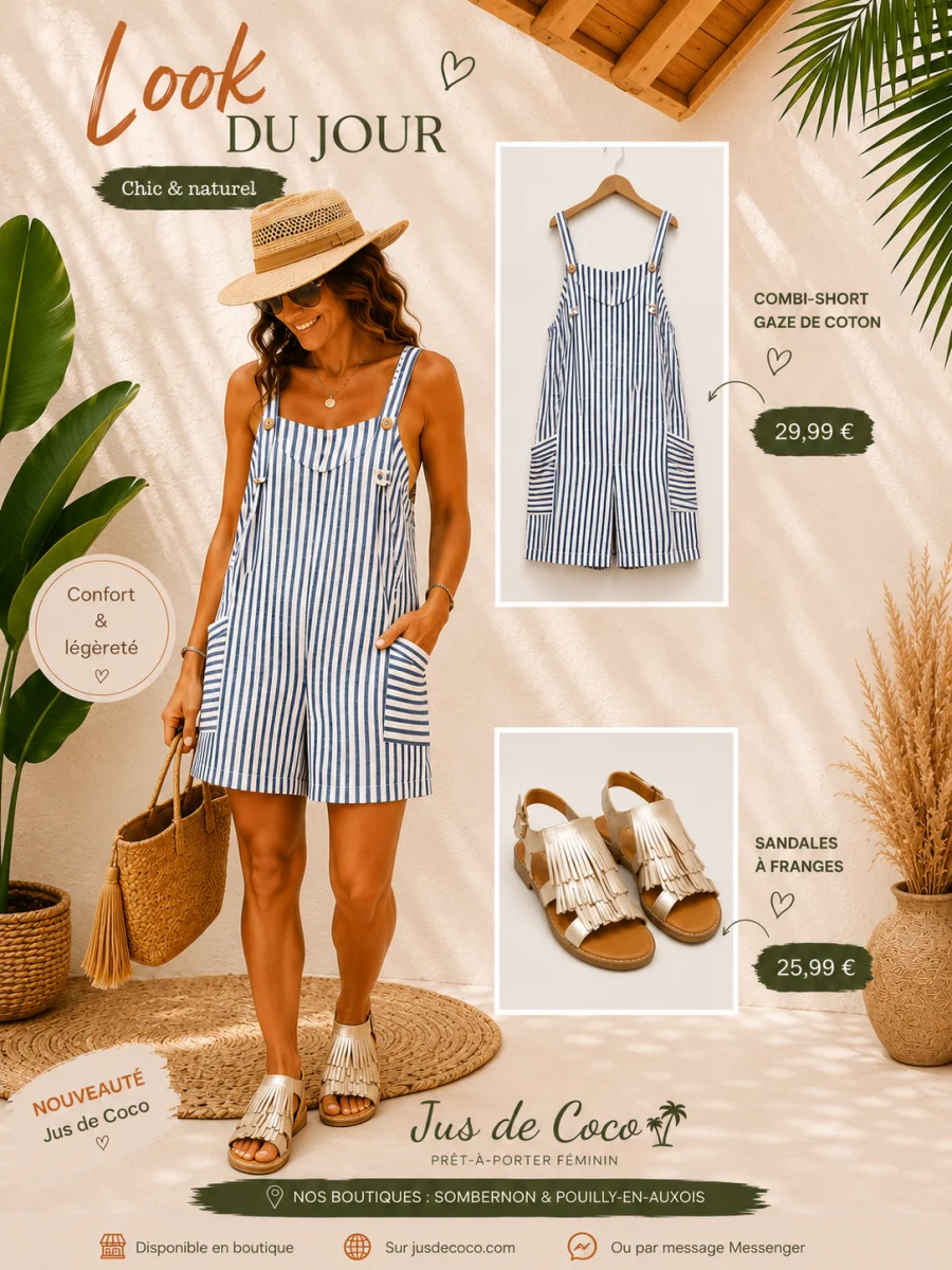 Combi short gaz de coton | Jus de coco