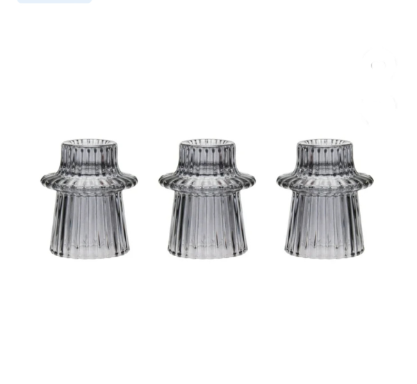 Mainstays 3" Smoke Glass Ribbed Candle Holder, Set of 3 | Home & Kitchen Delights