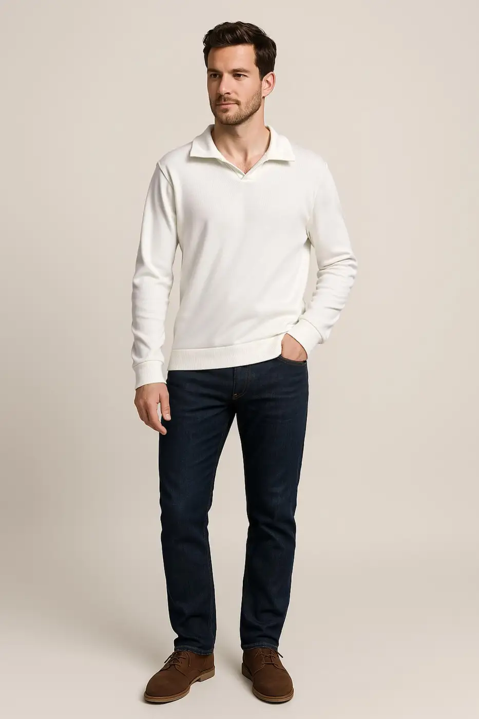 Maglia Uomo Colletto a Polo Senza Bottoni - BIANCO | GIMARK