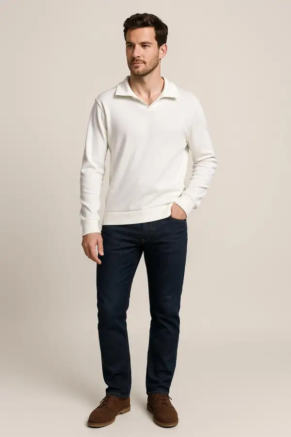 Maglia Uomo Colletto a Polo Senza Bottoni - BIANCO | GIMARK