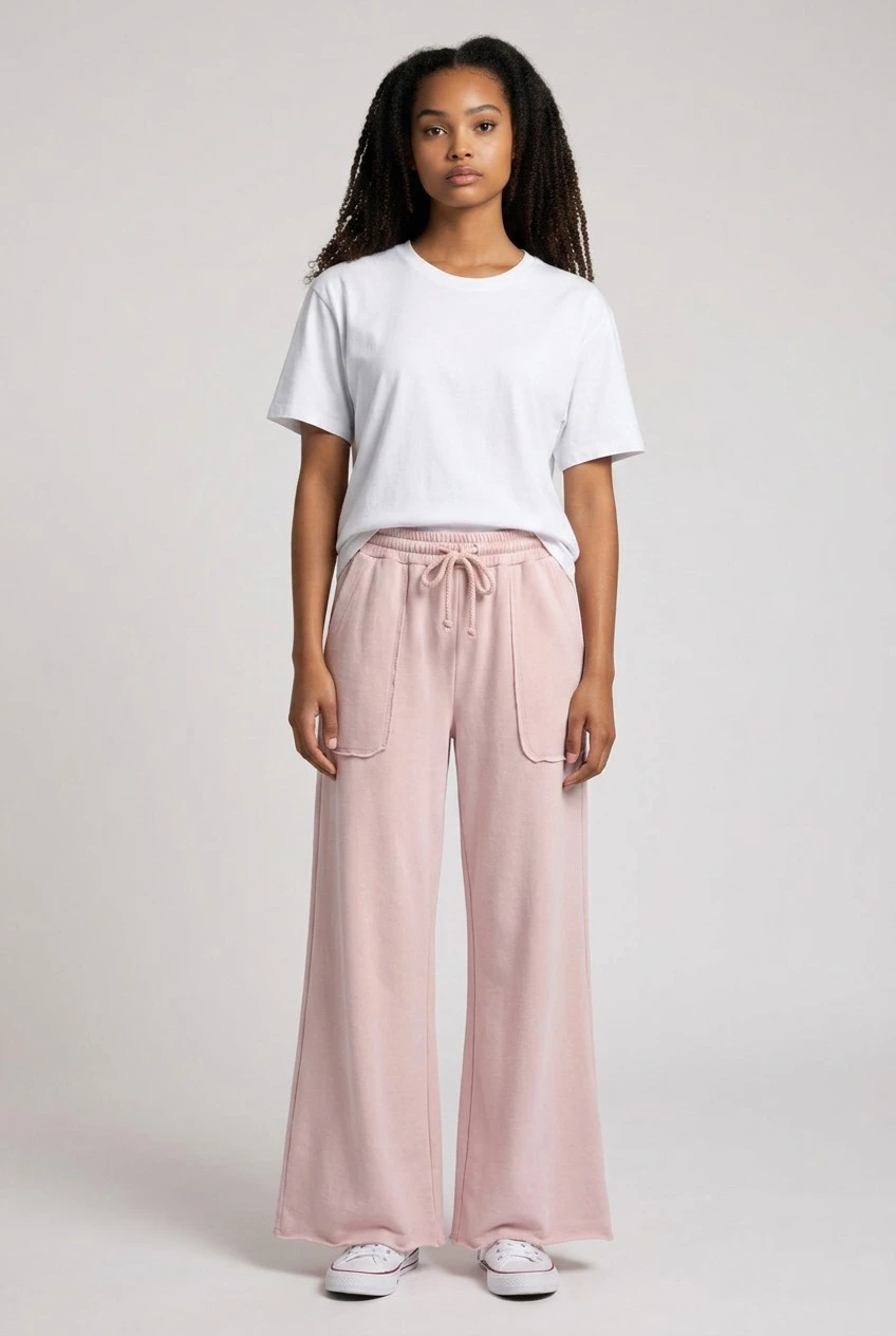 pantalon rose jambe large | Chez Florem
