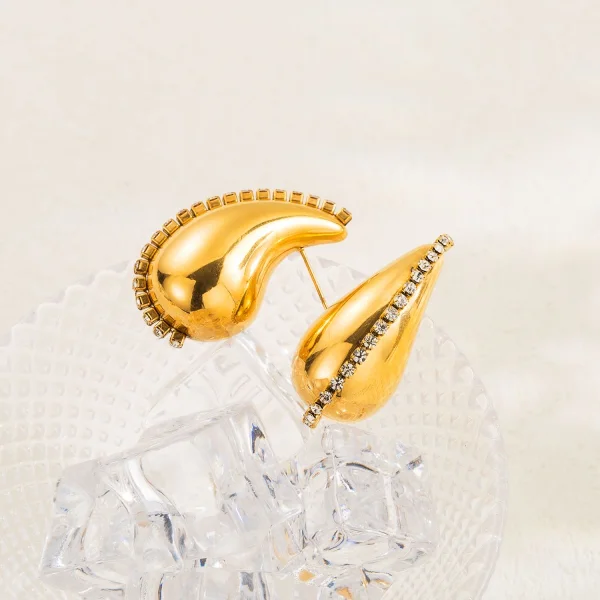 WATER DROPLET Rhinestone Earrings Gold | 💖 𝕄𝕠𝕕𝕖𝕝 𝔻𝕠𝕝𝕝 💖
