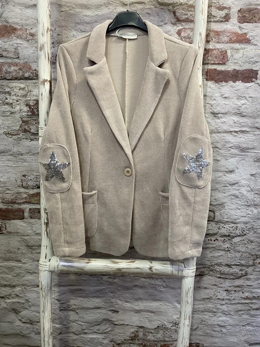 Veste velours  étoile coudes beige ou bleu  | Jus de coco 