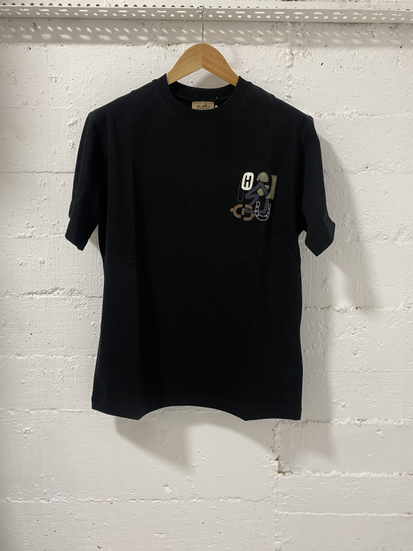 Hermes Paris T-Shirt Black Detail in Leather  | MASSIMOLUXURYOUTLET