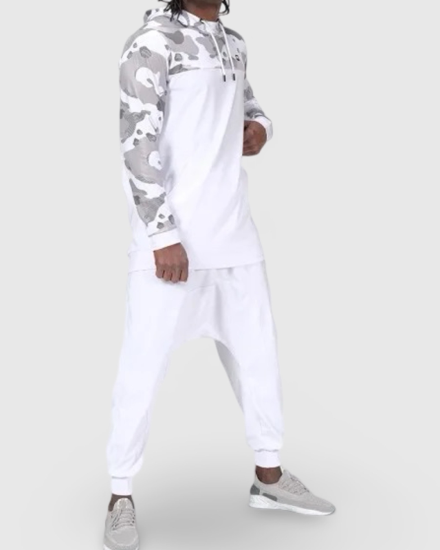 ENSEMBLE ARMY NG BLANC SAROUEL ET SWEAT CAPUCHE | AMCOSMETIK