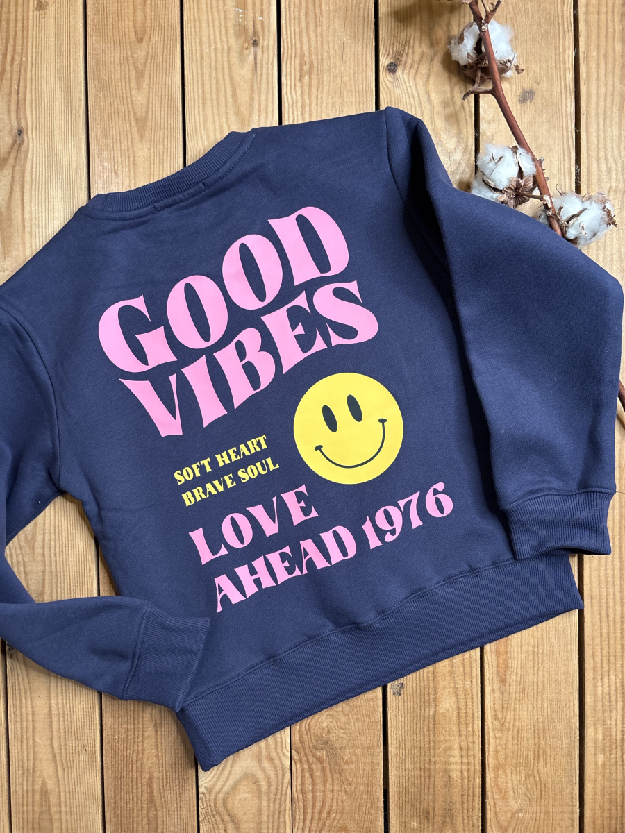 Sweat bleu good vibes 🙂 adulte | Lena in Love 