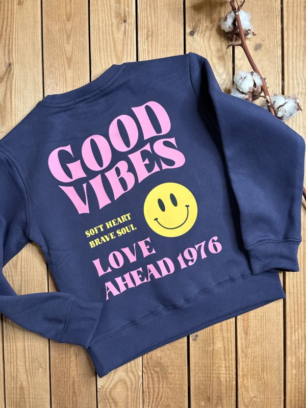 Sweat bleu good vibes 🙂 adulte | Lena in Love 