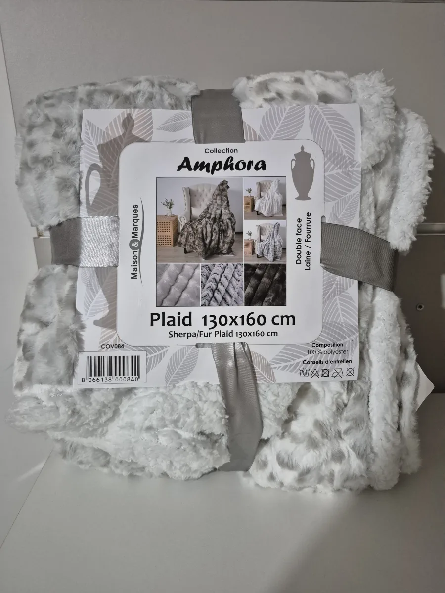 Plaid flannel sherpa gris 130x160cm  | FC Boutique