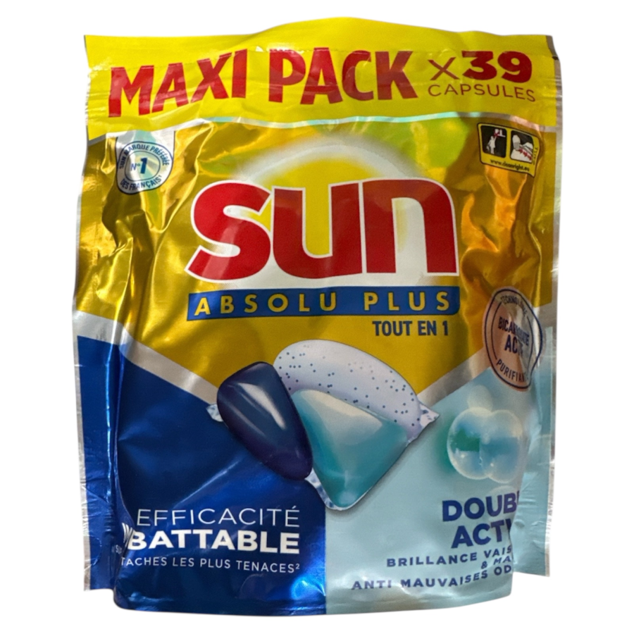 sun absolu plus 39 capsules Bio-enzymes Sans Pré-Trempage et Bicarbonate Actif Avec Double Action  | Miniprix